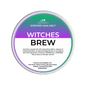 Scented wax melt container labeled 'Witches Brew' on a green background