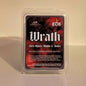Scented wax melt package labeled 'Wrath' with branding on a beige background